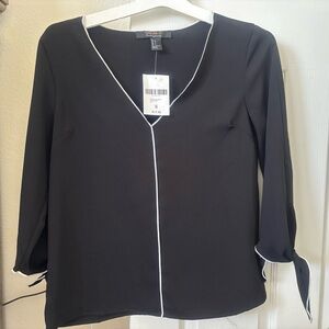 Express Women's Black Blouse with White Trim